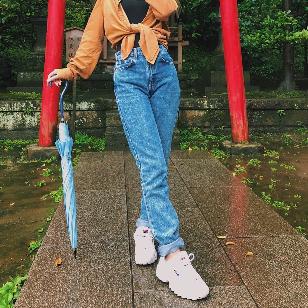 American Apparel Medium Marble Wash Mom Jean